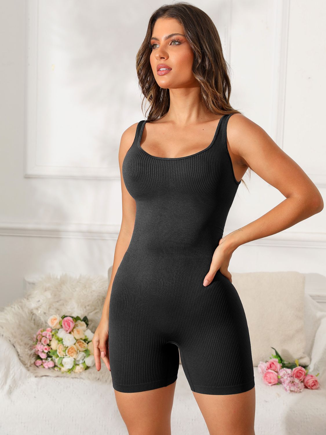 TrainTech Scoop Neck Wide Strap Active Romper - FleekGoddess