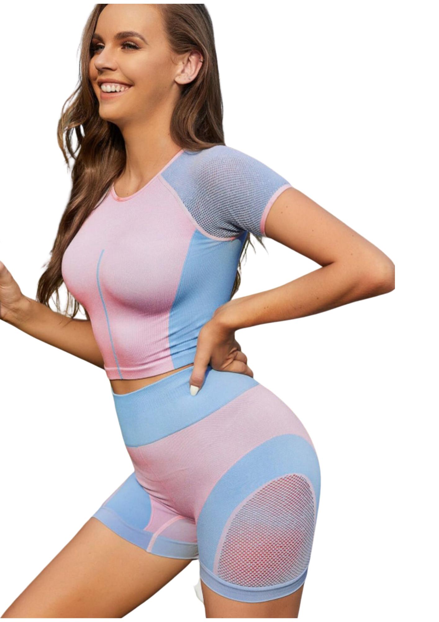 YogaFlex Round Neck Crop Top and High Waist Shorts Set - FleekGoddess