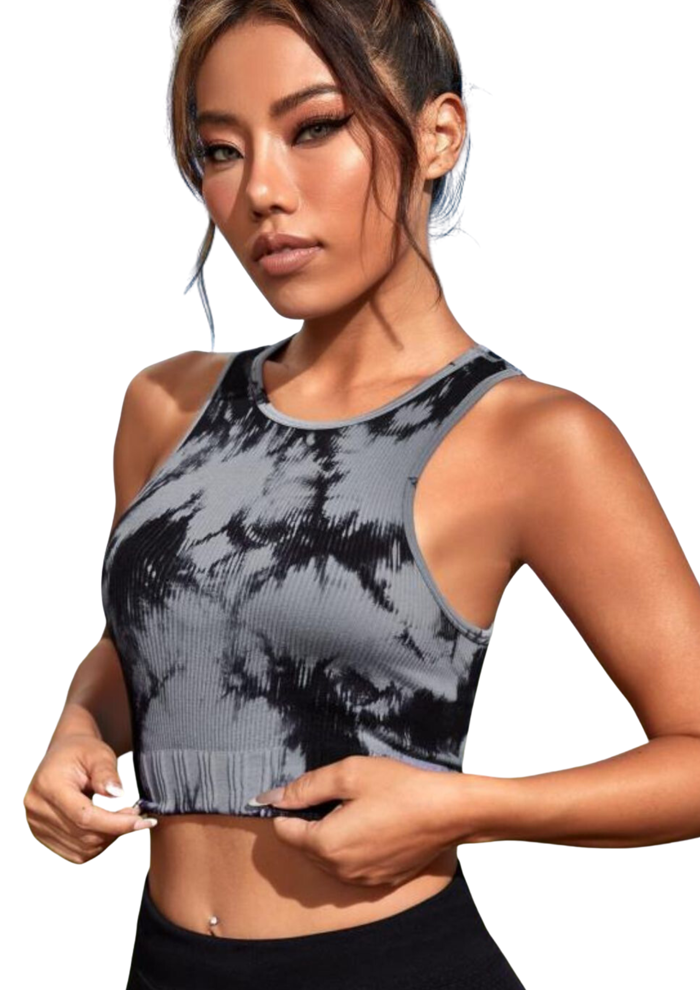 TrainTech Tie-Dye Cropped Round Neck Tank Top - FleekGoddess
