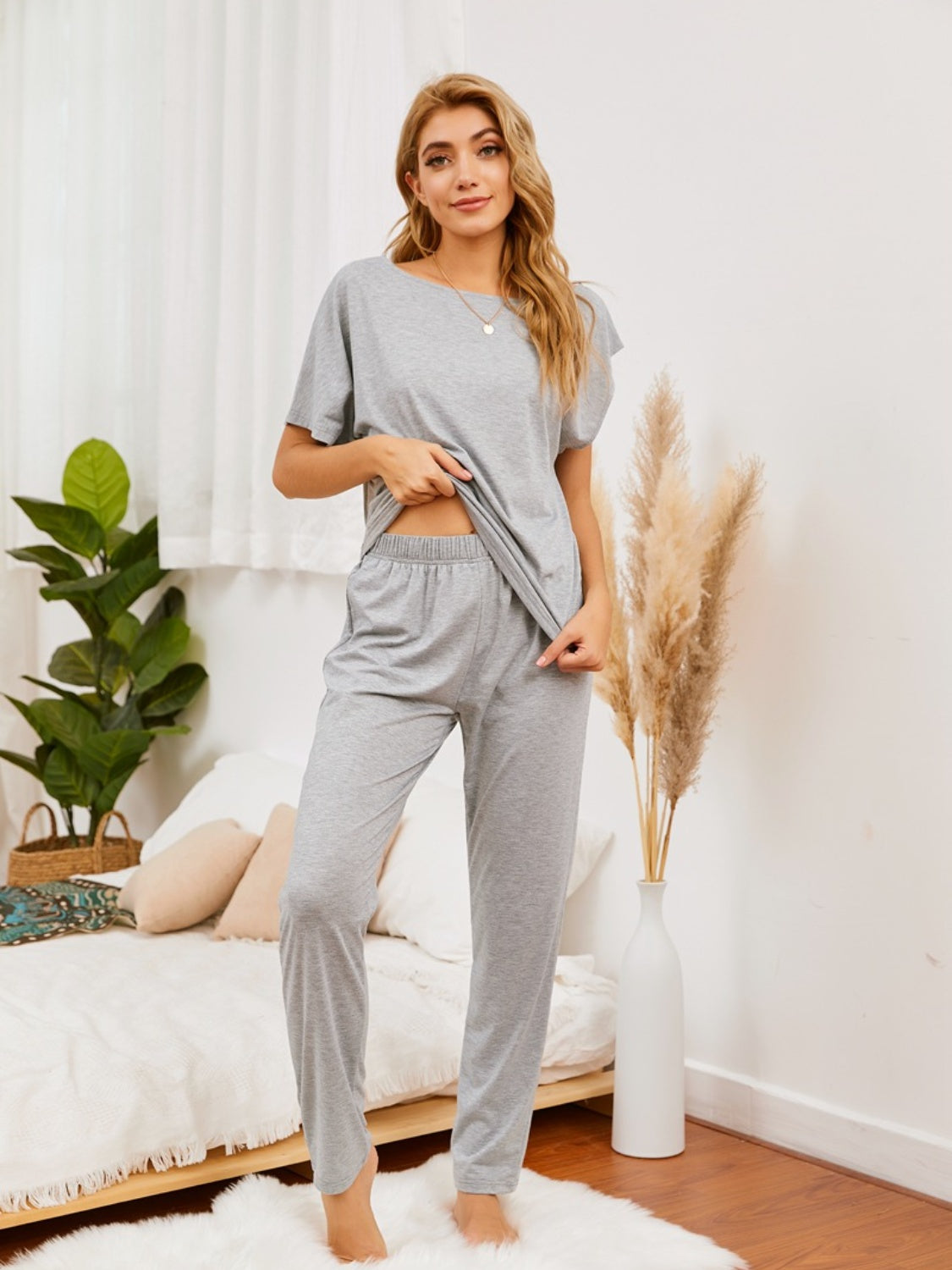 FleekGoddess Boat Neck Top and Pants Lounge Set - FleekGoddess
