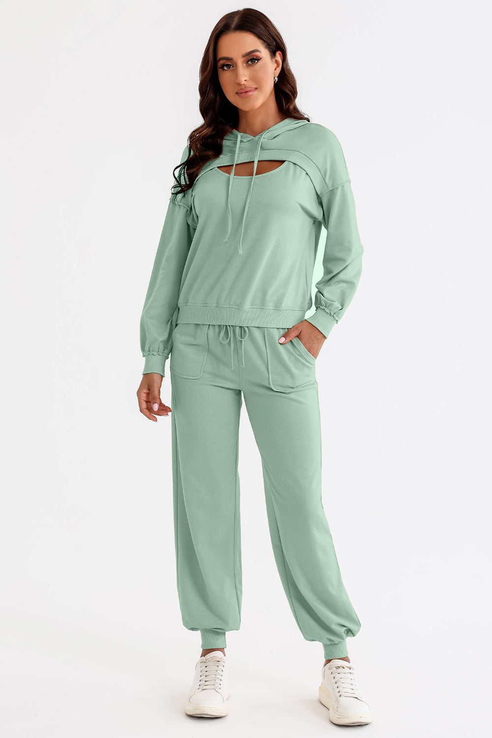 TrainTech Cutout Drawstring Hoodie and Joggers Active Set - FleekGoddess