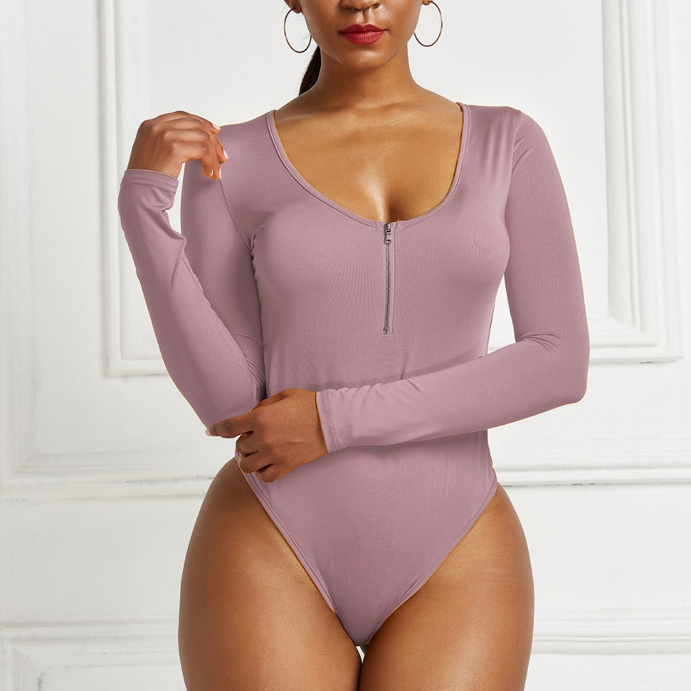 ZenSculpt Half Zip Scoop Neck Long Sleeve Bodysuit