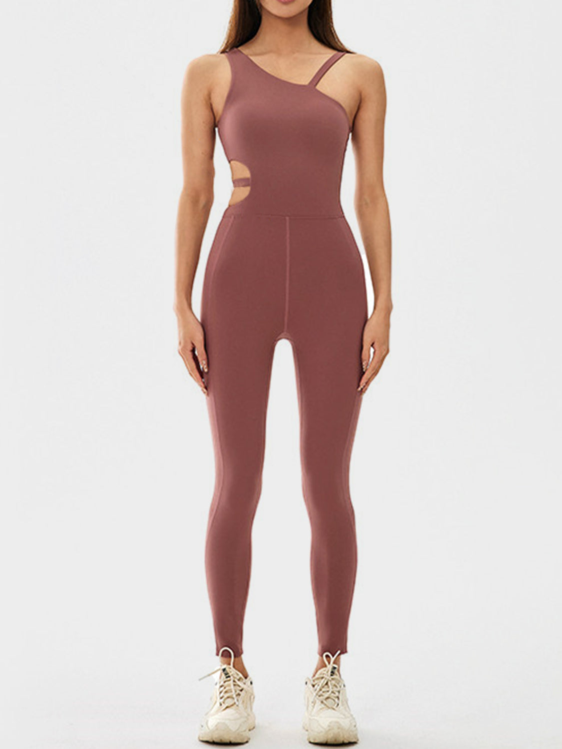 TrainTech Cutout Asymmetrical Neck Active Jumpsuit - FleekGoddess