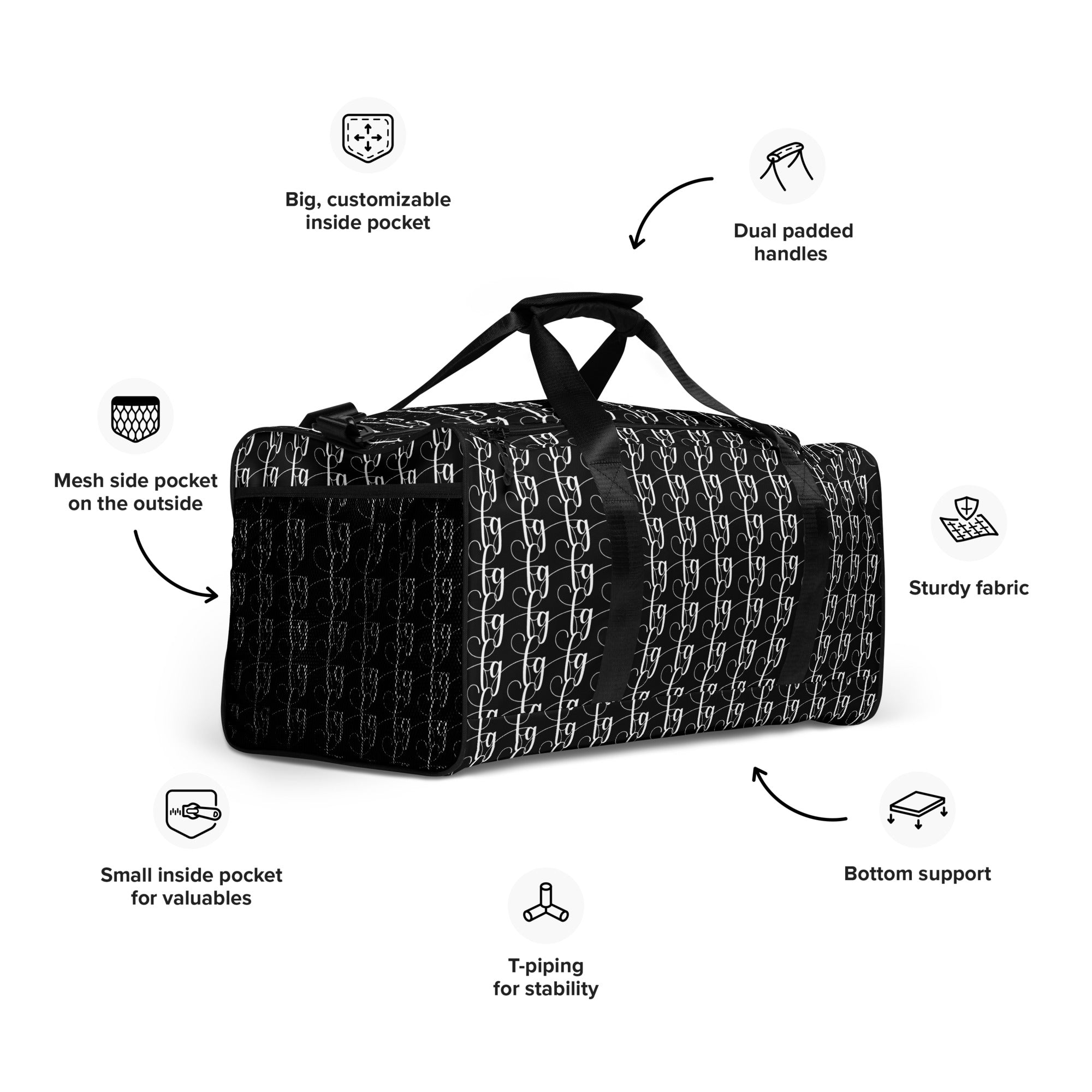 Black / White FG Blocked Duffle Bag - FleekGoddess
