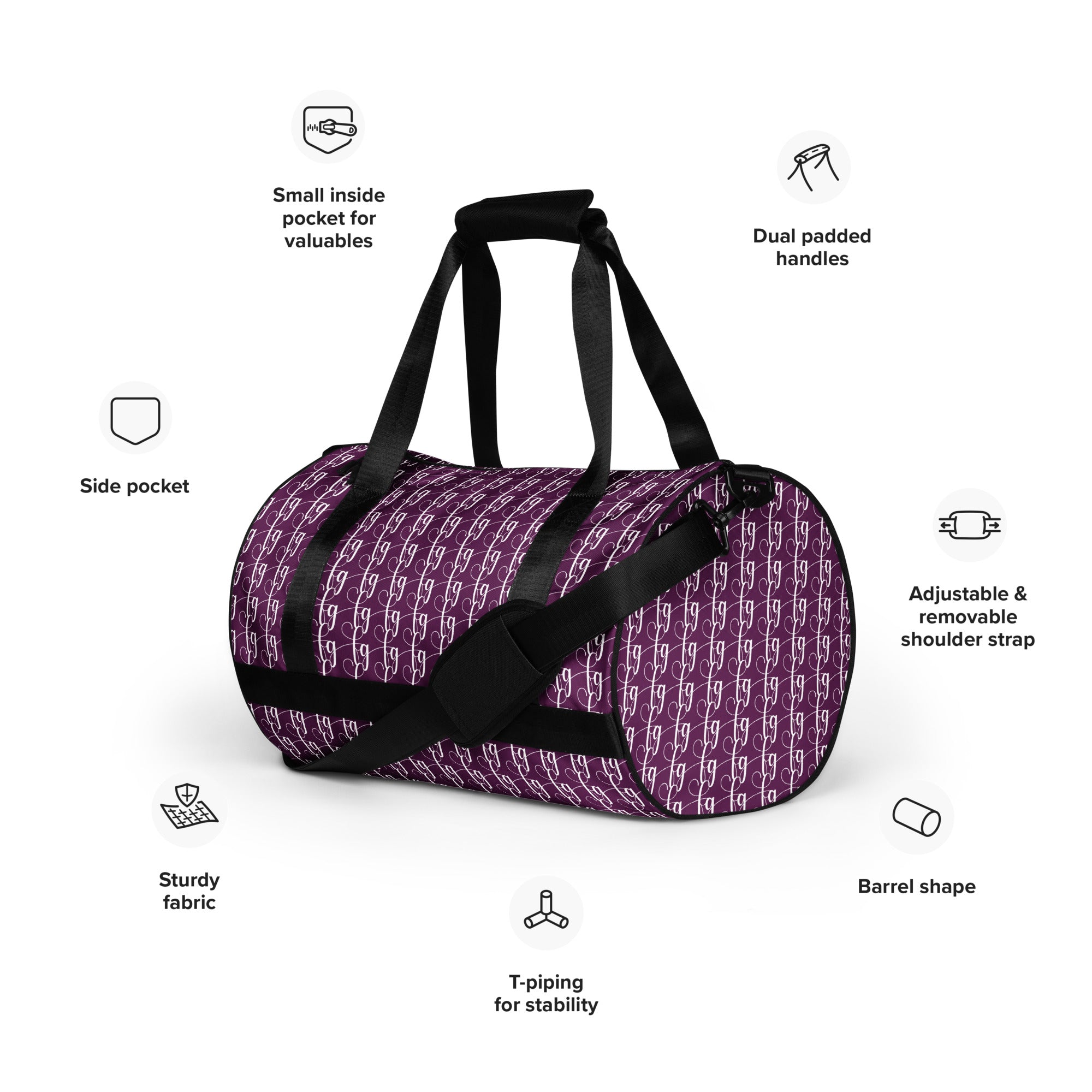 Tyrian Purple / White FG Blocked Gym Bag - FleekGoddess