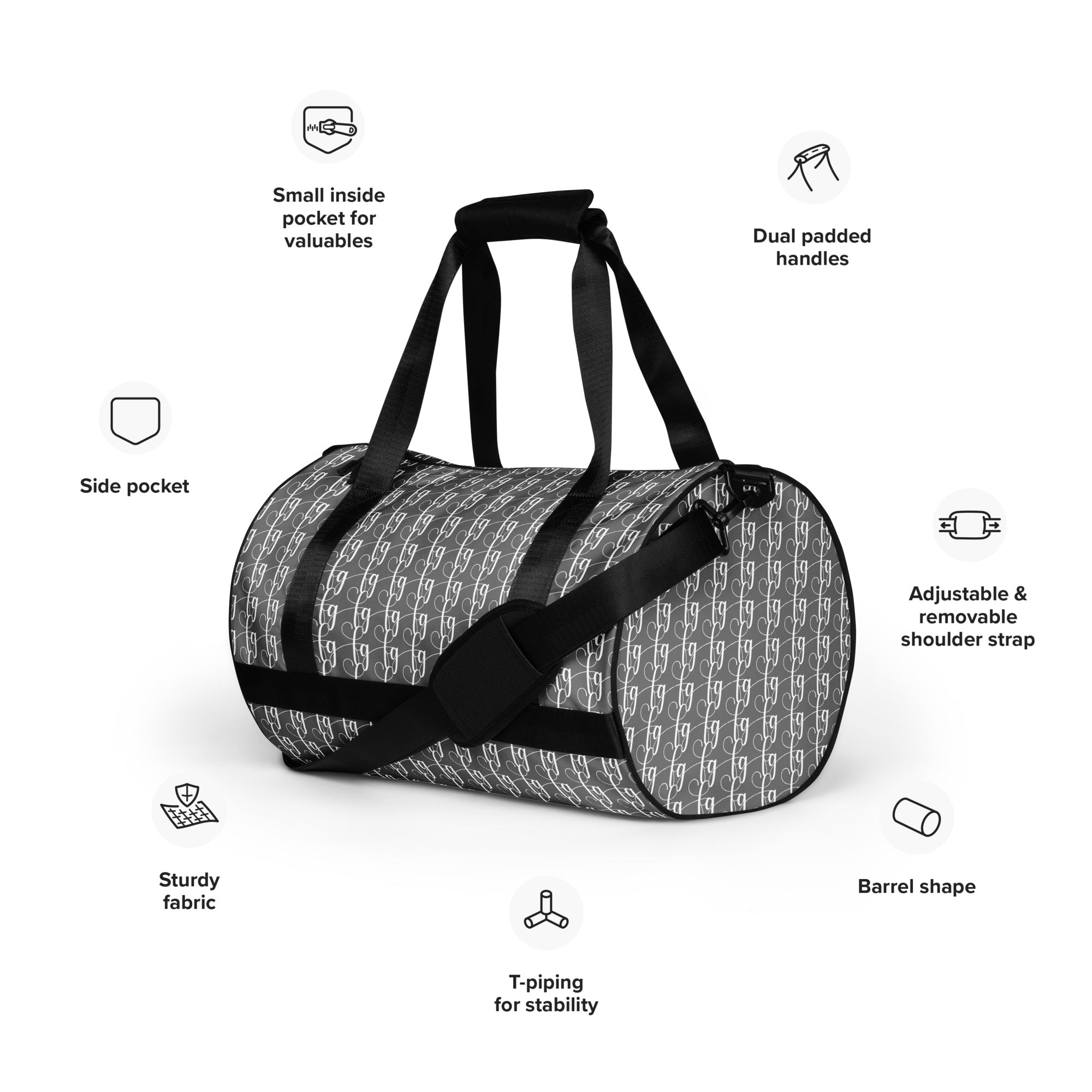 Gray / White FG Blocked Gym Bag - FleekGoddess