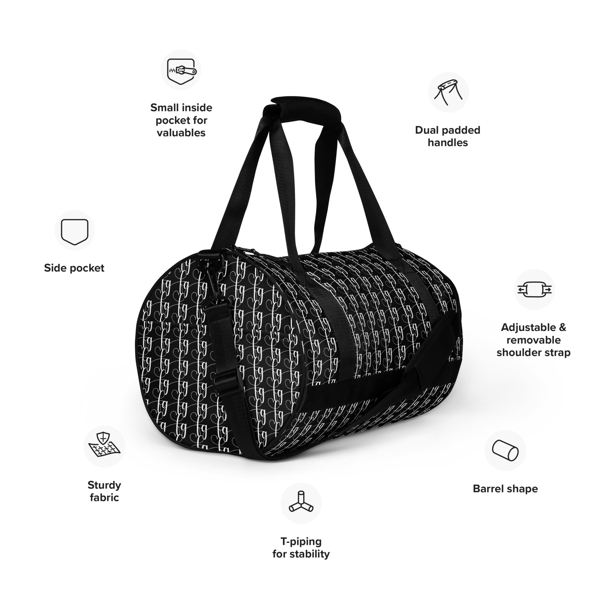 Black / White FG Blocked Gym Bag - FleekGoddess