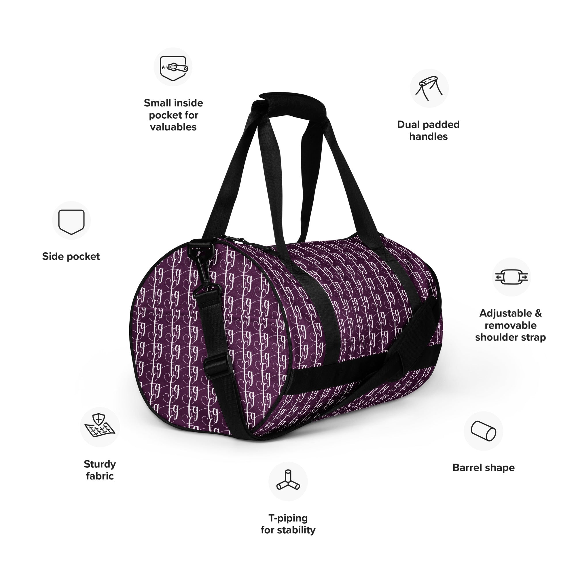 Tyrian Purple / White FG Blocked Gym Bag - FleekGoddess