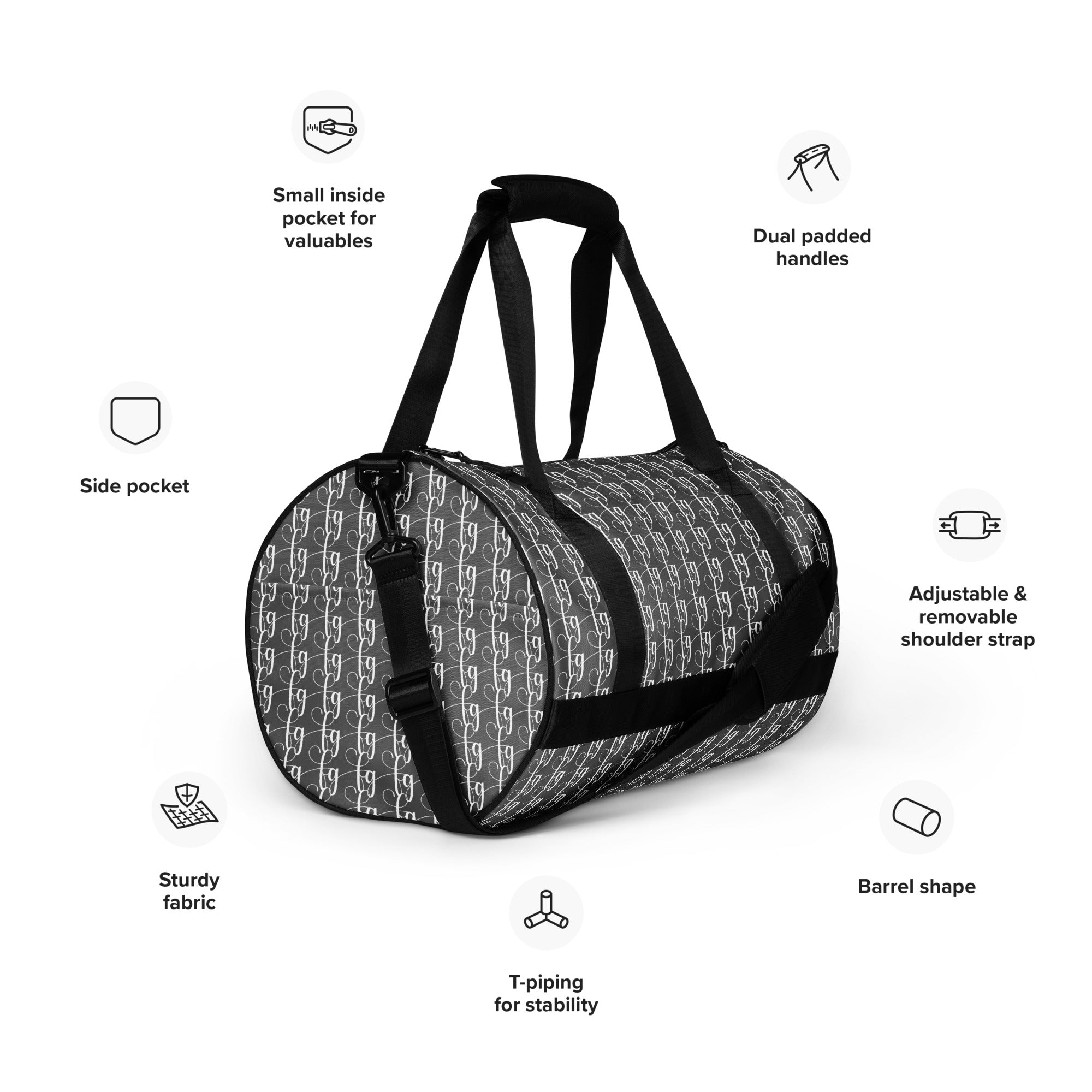 Gray / White FG Blocked Gym Bag - FleekGoddess
