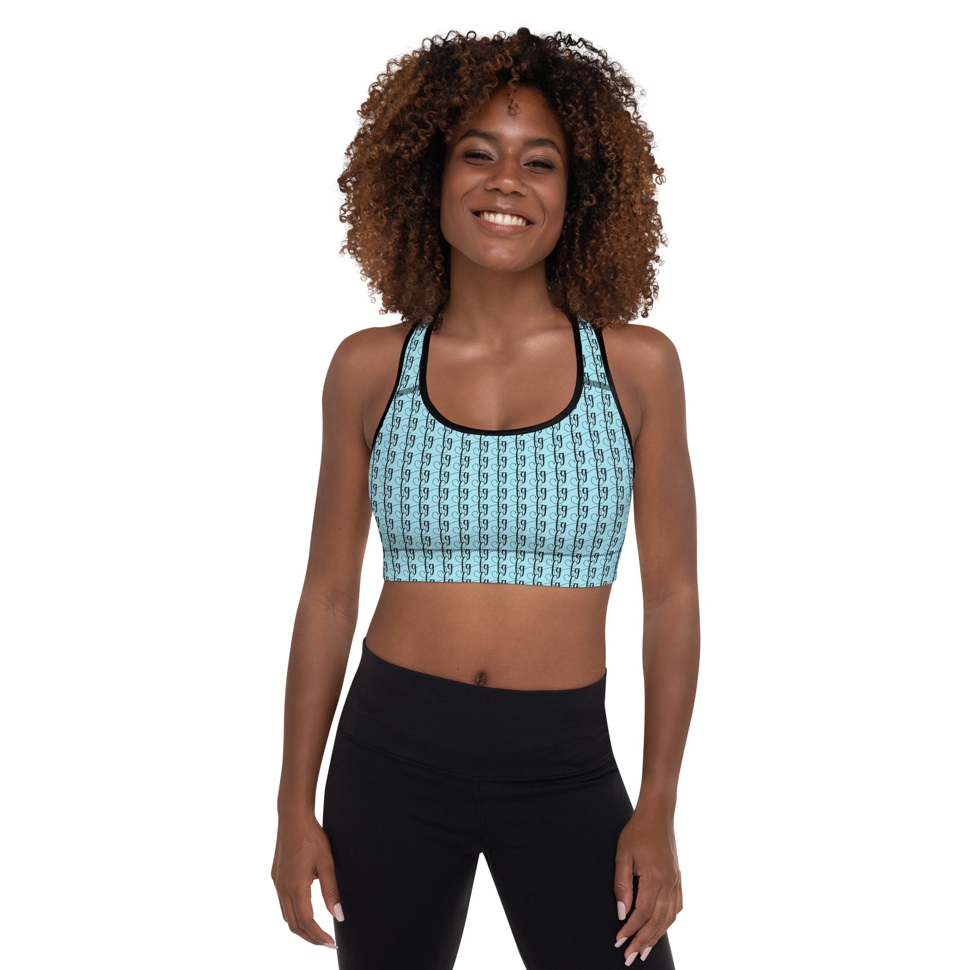 Blizzard Blue / Black FG Blocked Padded Sports Bra - FleekGoddess