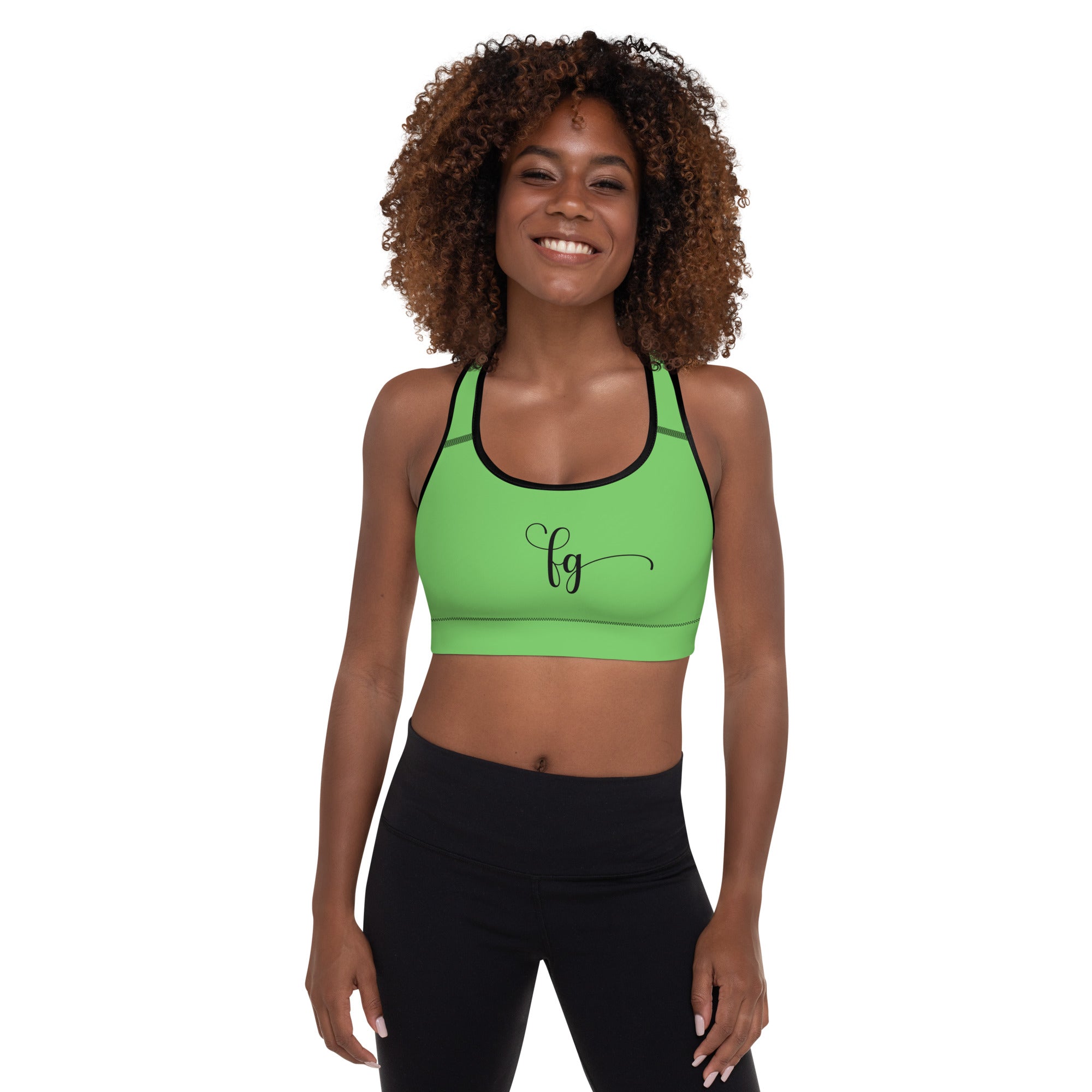 Mantis Green / Black FG Padded Sports Bra - FleekGoddess