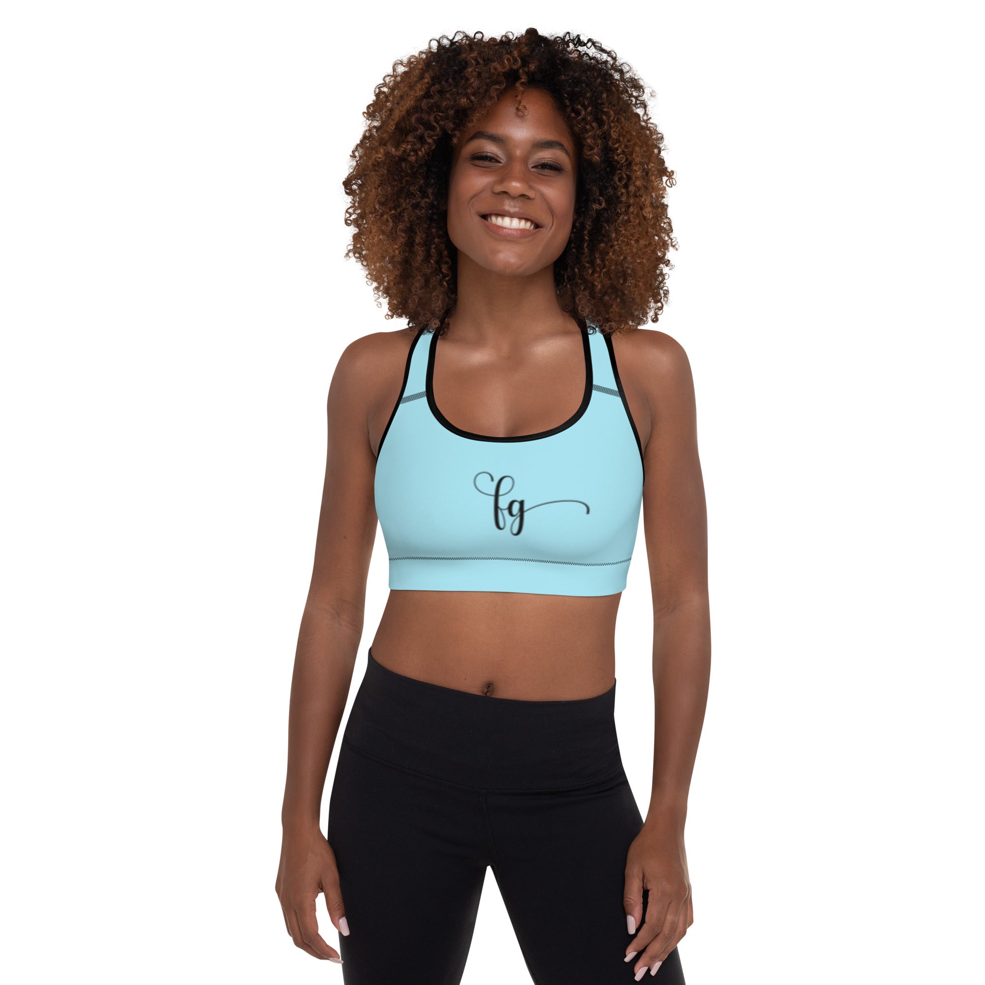 Blizzard Blue / Black FG Padded Sports Bra - FleekGoddess