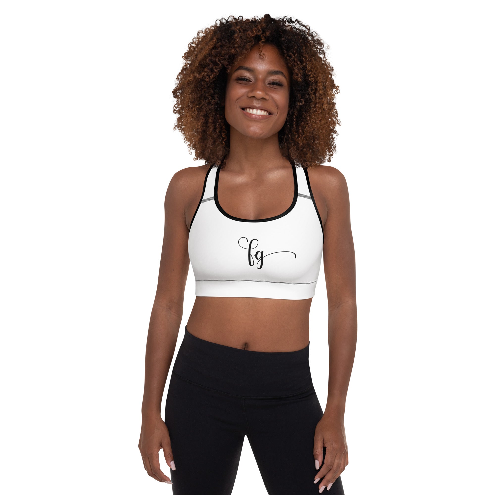 White / Black FG Padded Sports Bra - FleekGoddess