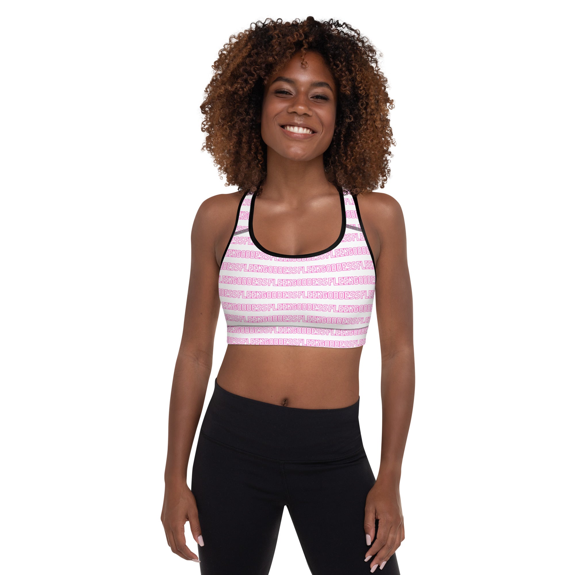 White / Pink FleekGoddess Blocked Padded Sports Bra - FleekGoddess
