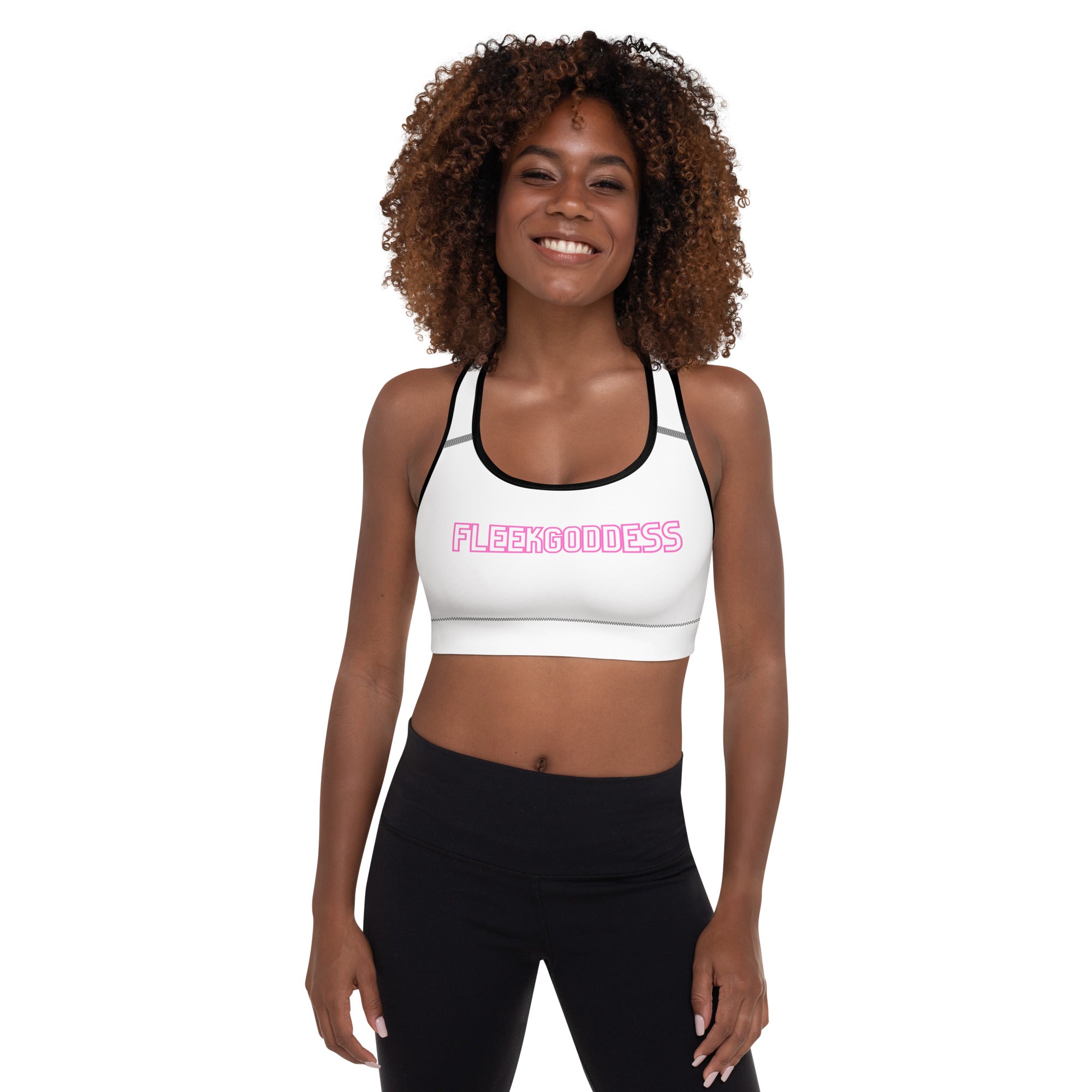White / Pink FleekGoddess Padded Sports Bra - FleekGoddess