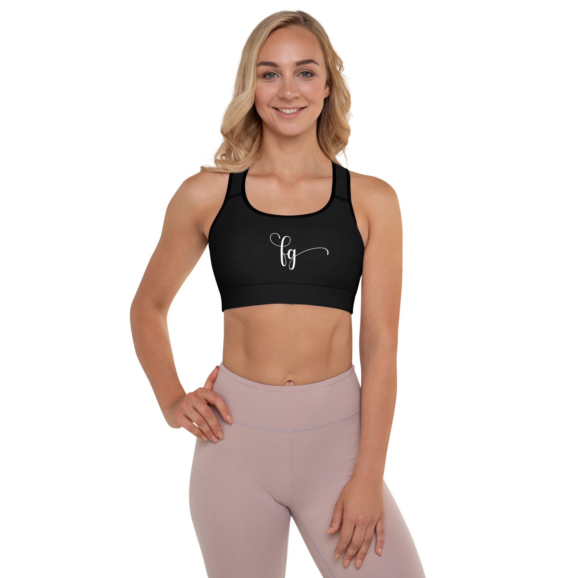 Black / White FG Padded Sports Bra - FleekGoddess
