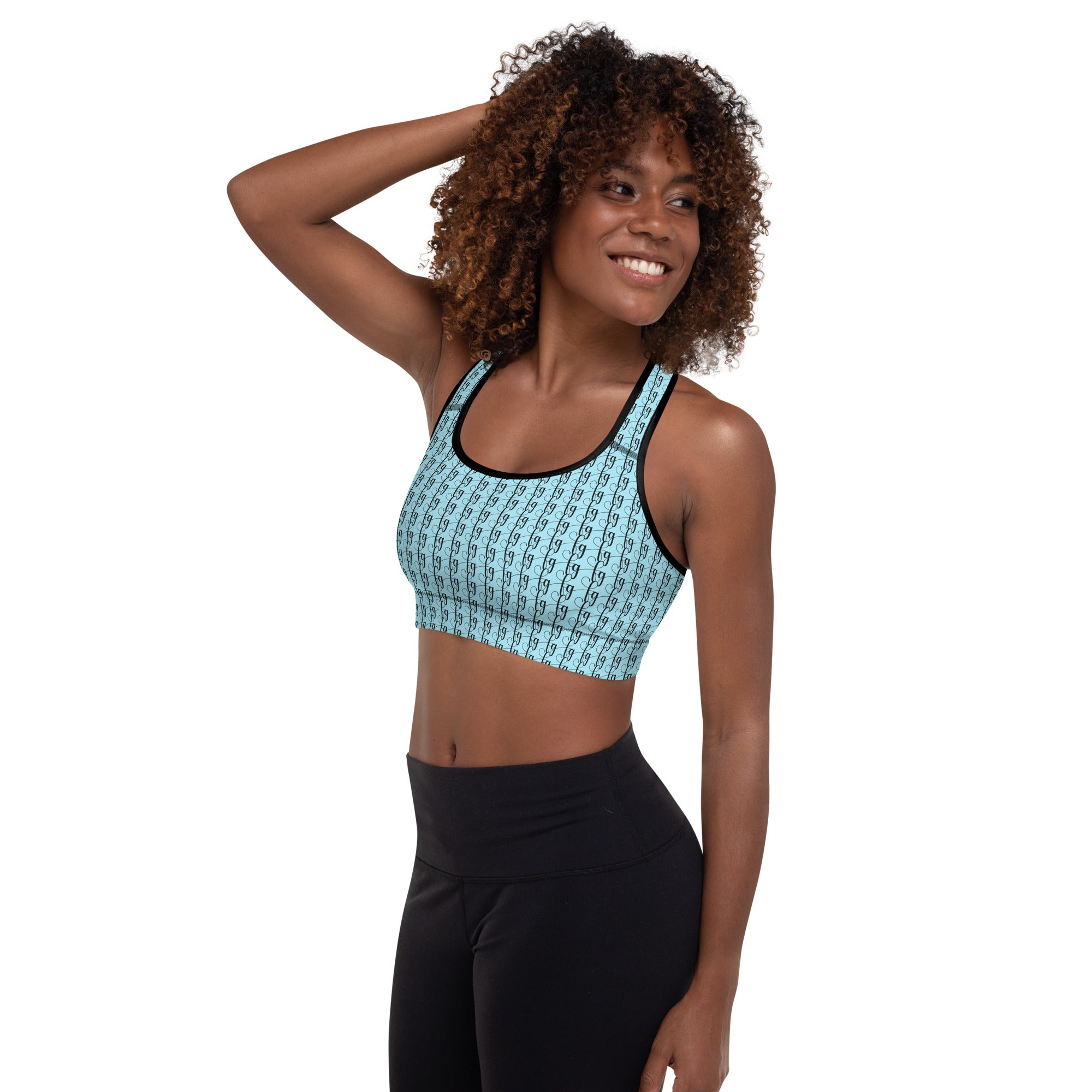 Blizzard Blue / Black FG Blocked Padded Sports Bra - FleekGoddess