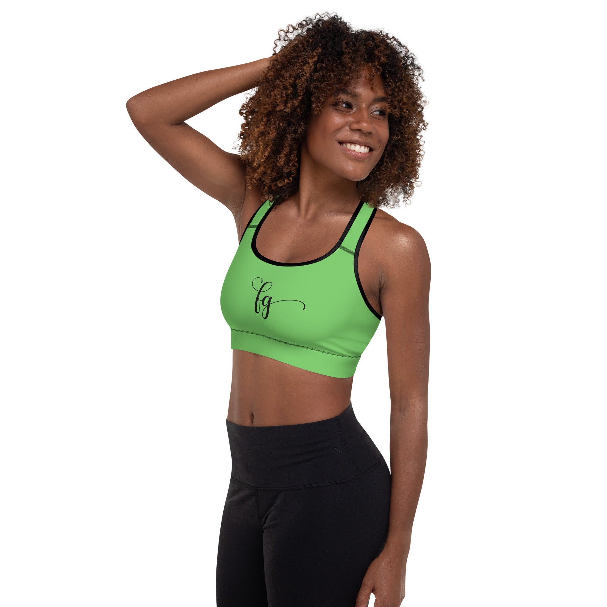 Mantis Green / Black FG Padded Sports Bra - FleekGoddess