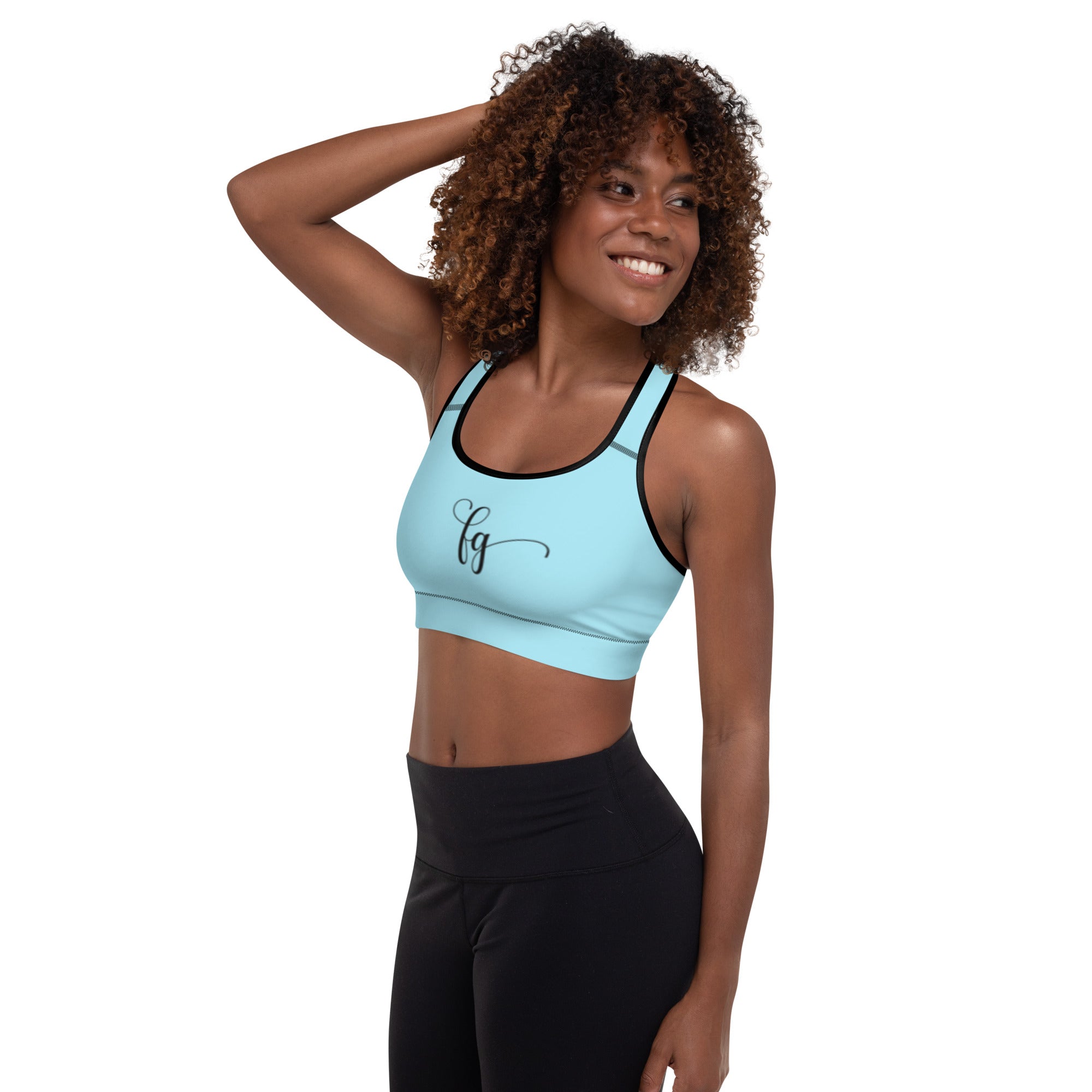 Blizzard Blue / Black FG Padded Sports Bra - FleekGoddess