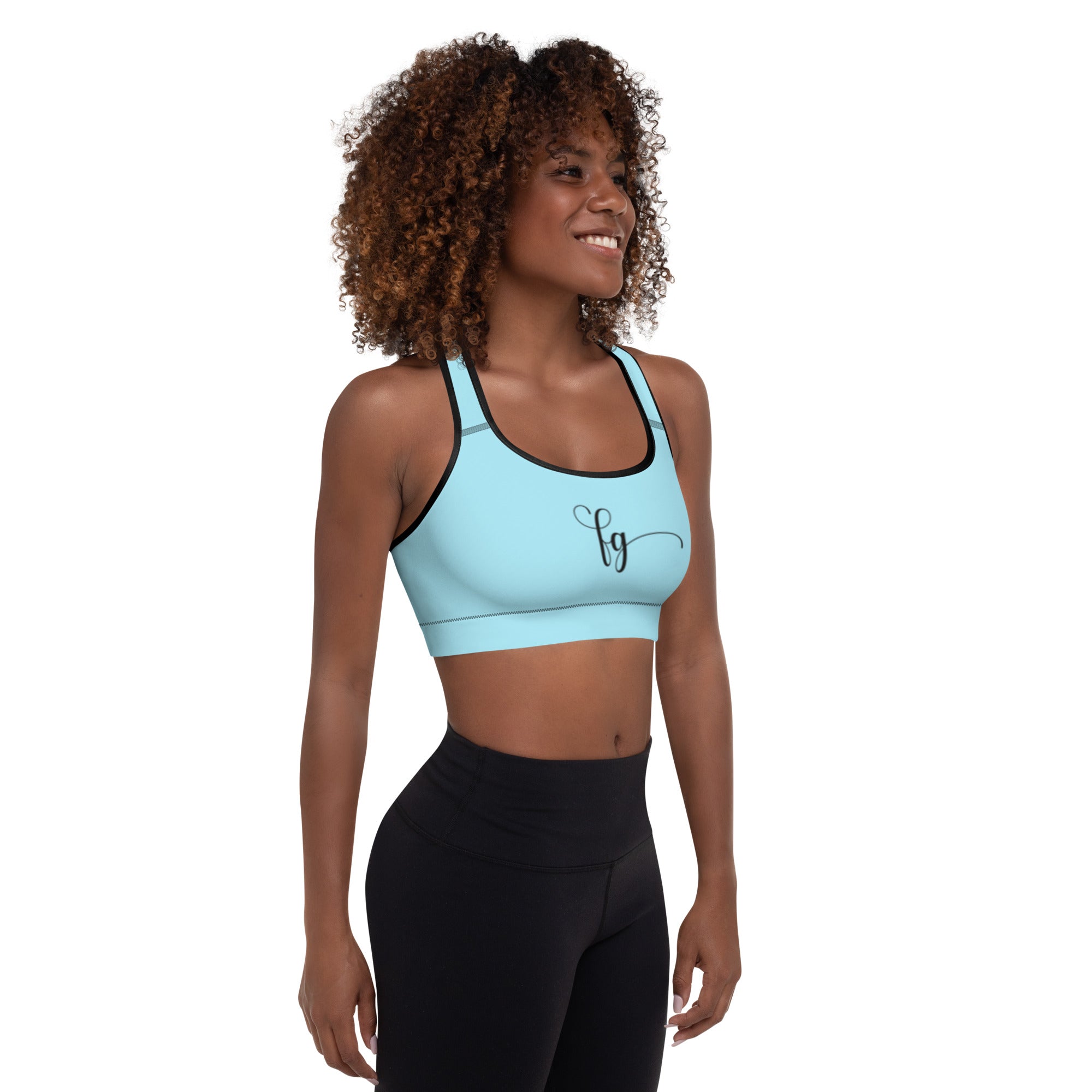 Blizzard Blue / Black FG Padded Sports Bra - FleekGoddess