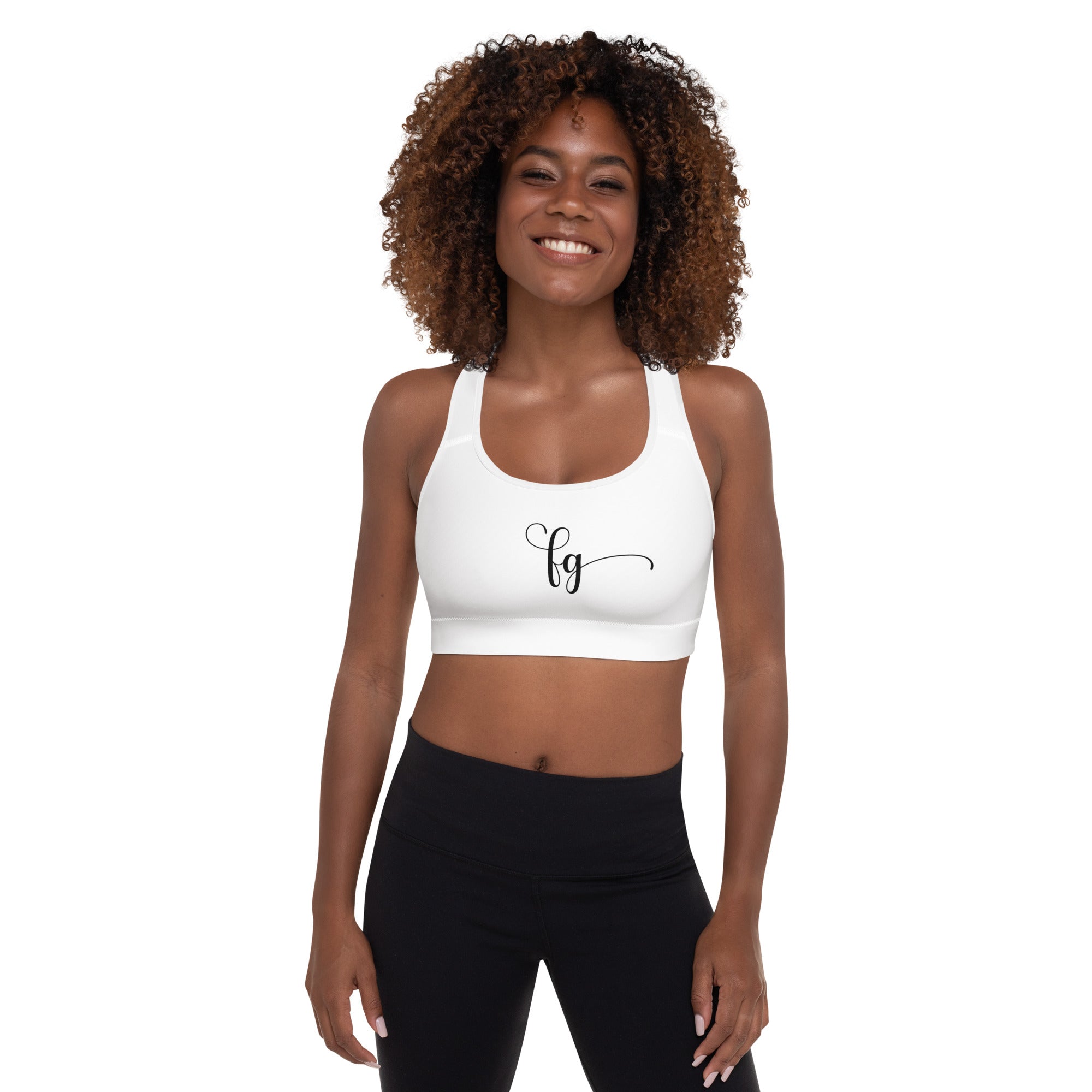 White / Black FG Padded Sports Bra - FleekGoddess