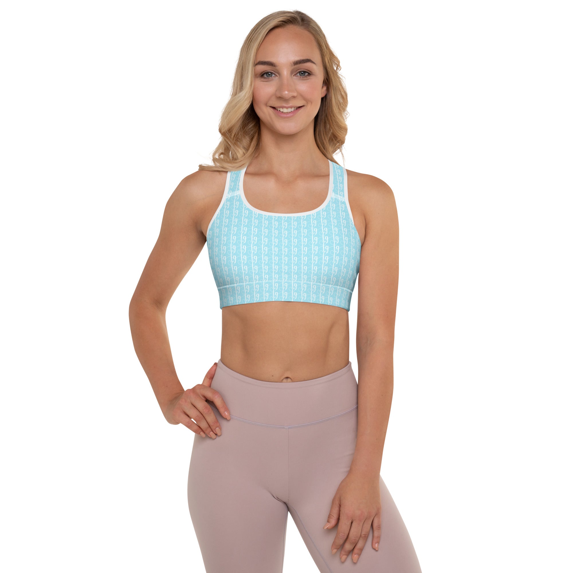 Blizzard Blue / White FG Blocked Padded Sports Bra - FleekGoddess