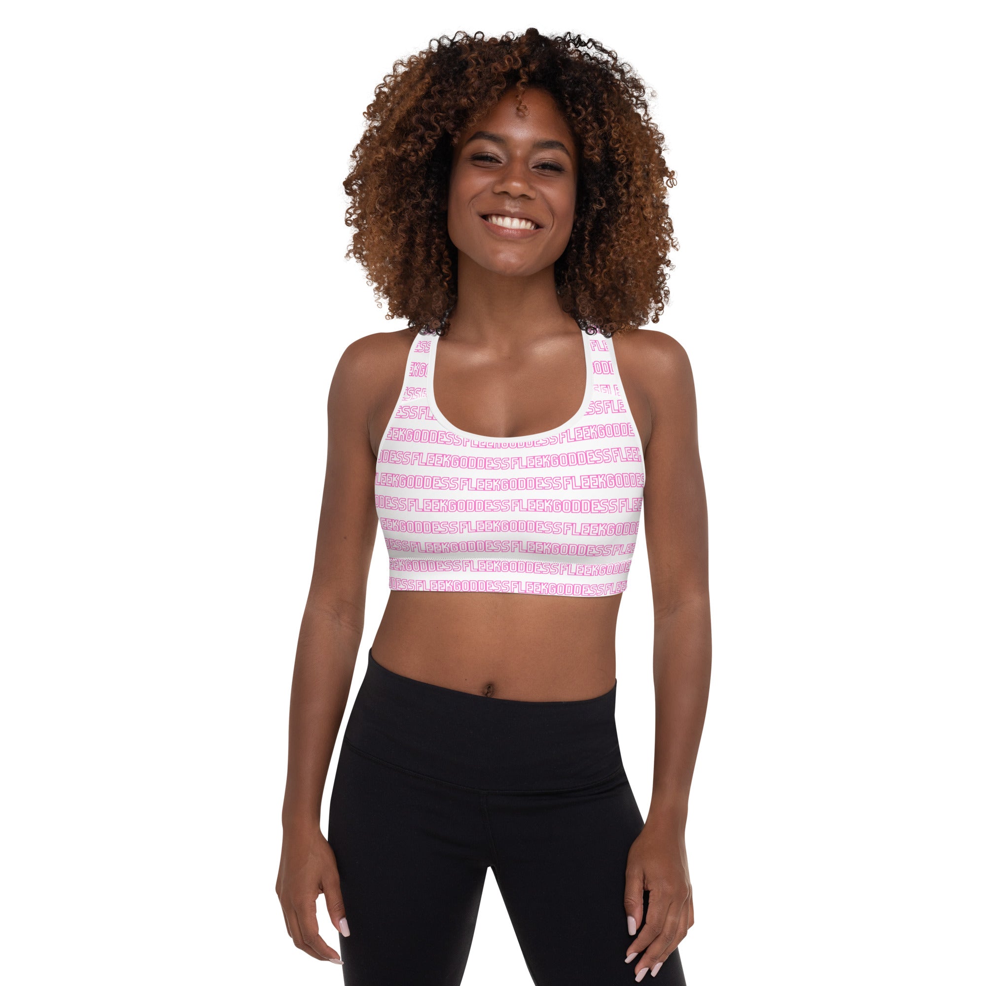 White / Pink FleekGoddess Blocked Padded Sports Bra - FleekGoddess