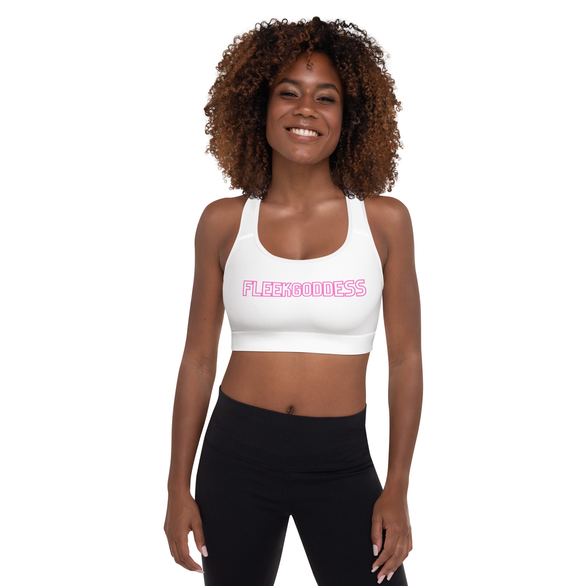 White / Pink FleekGoddess Padded Sports Bra - FleekGoddess