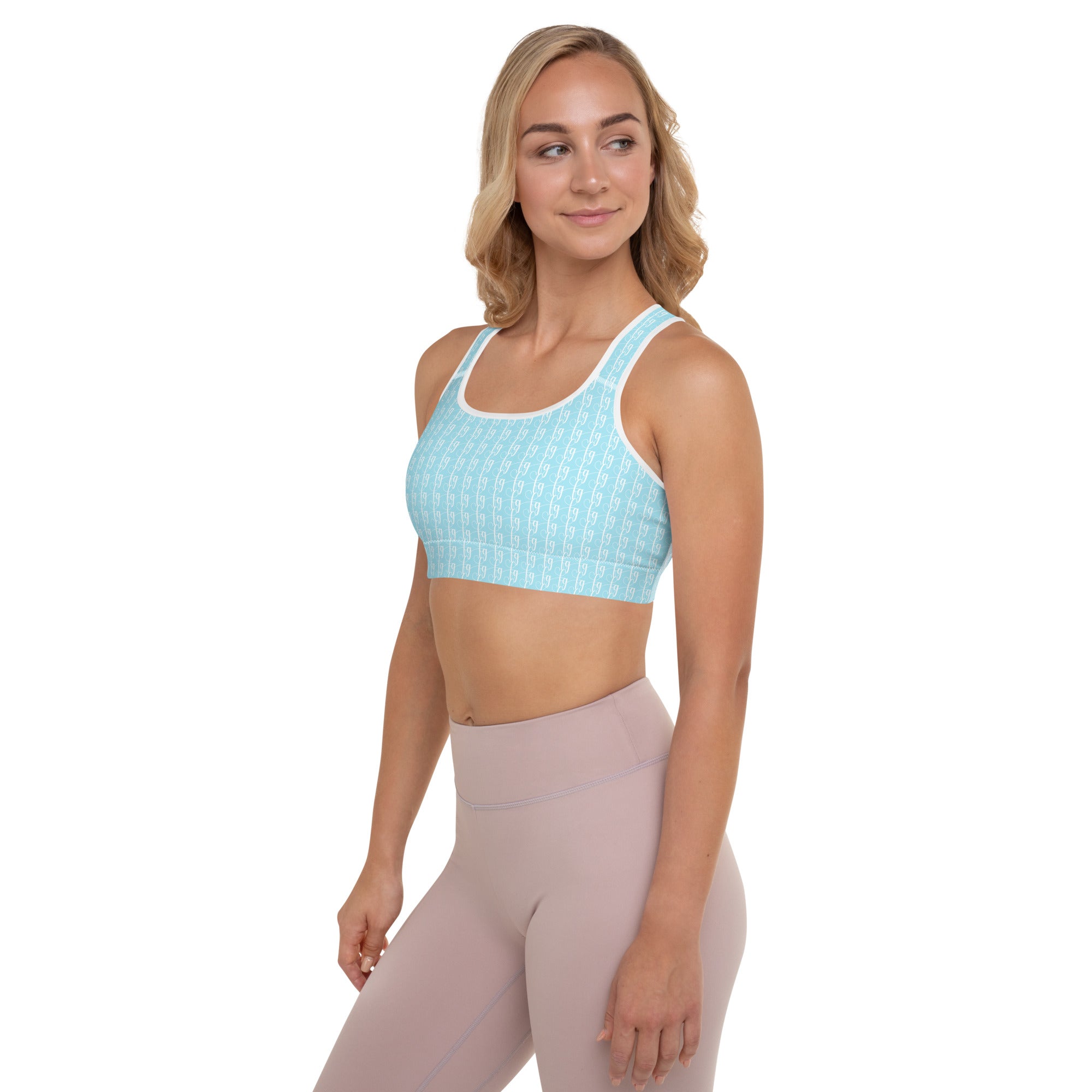 Blizzard Blue / White FG Blocked Padded Sports Bra - FleekGoddess