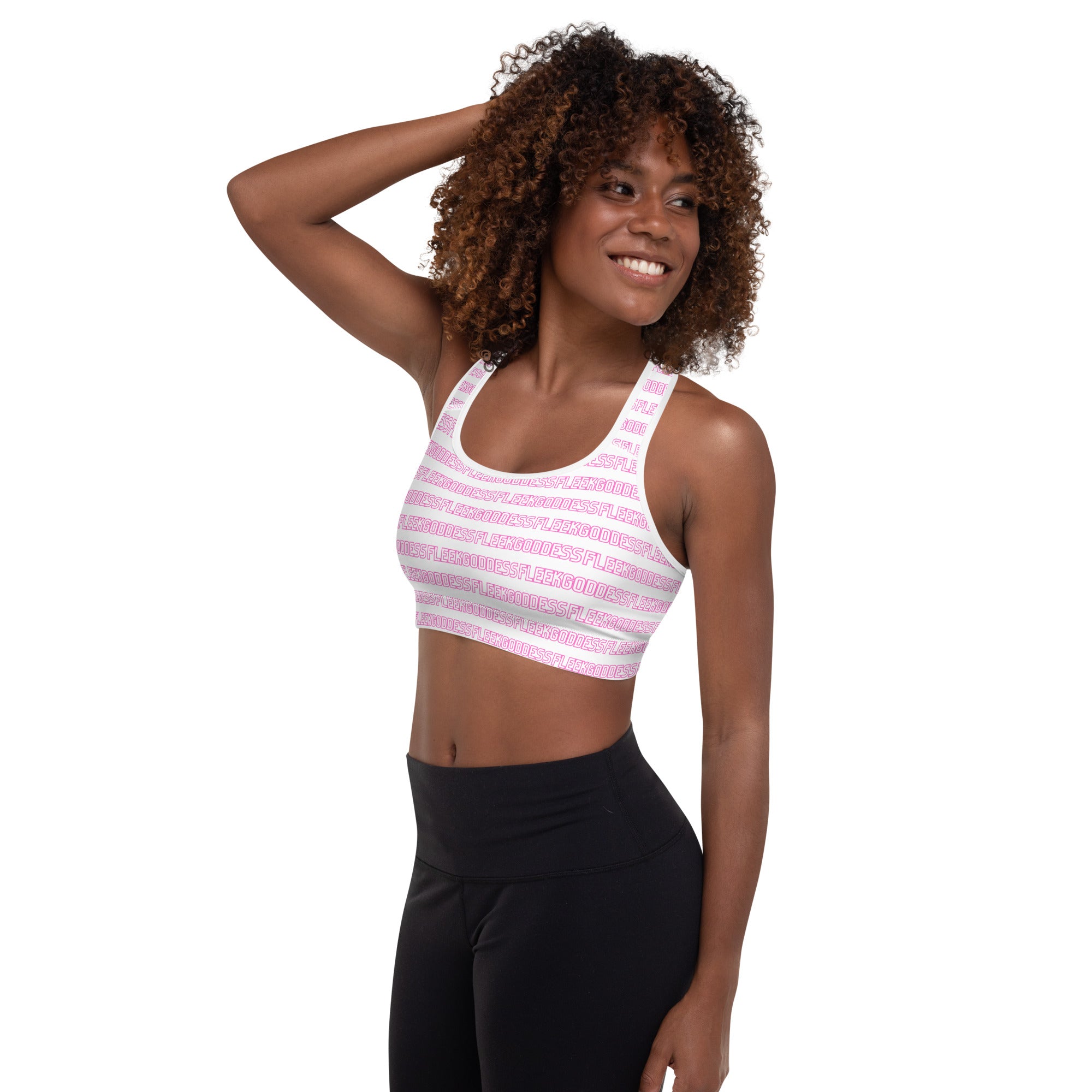 White / Pink FleekGoddess Blocked Padded Sports Bra - FleekGoddess