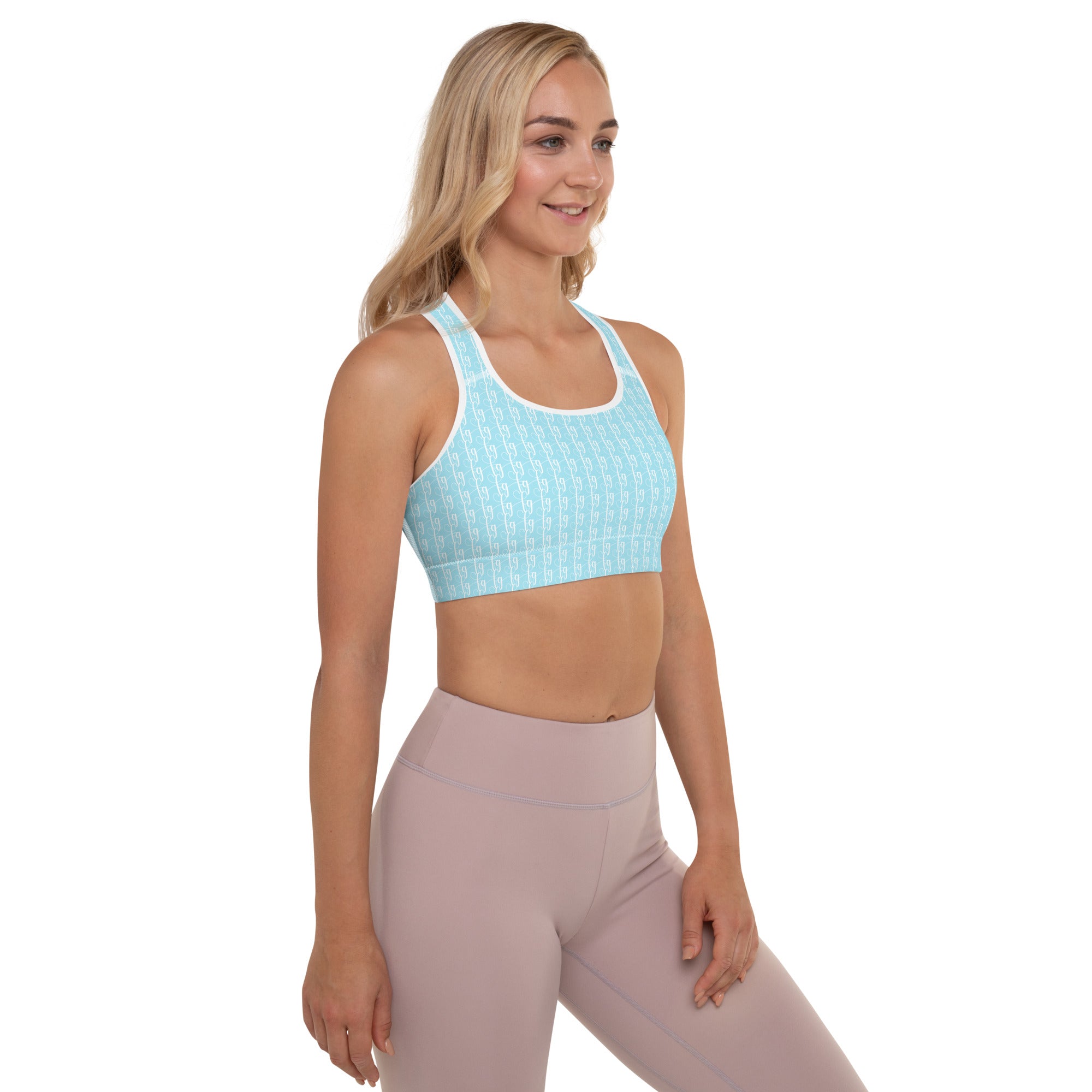 Blizzard Blue / White FG Blocked Padded Sports Bra - FleekGoddess