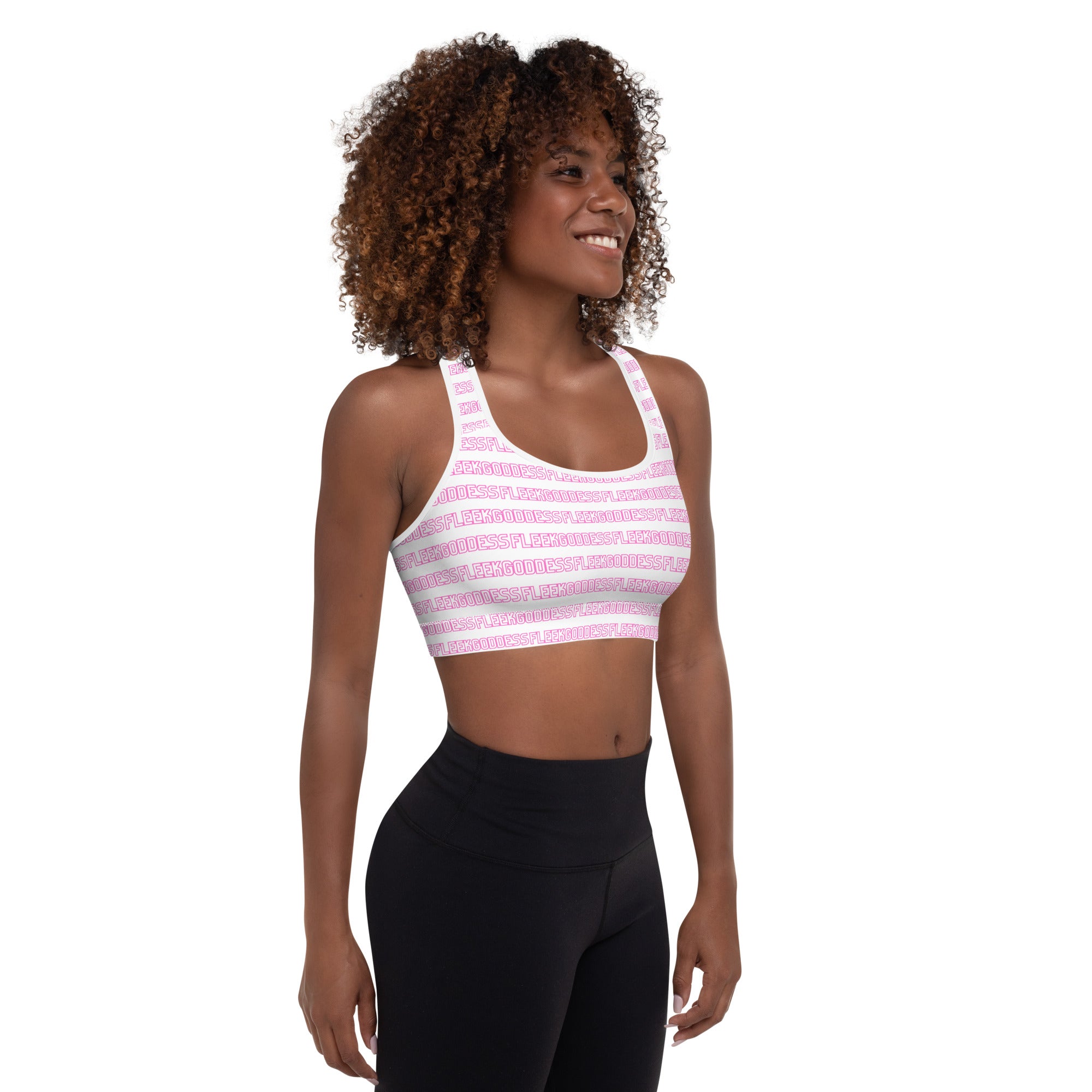 White / Pink FleekGoddess Blocked Padded Sports Bra - FleekGoddess