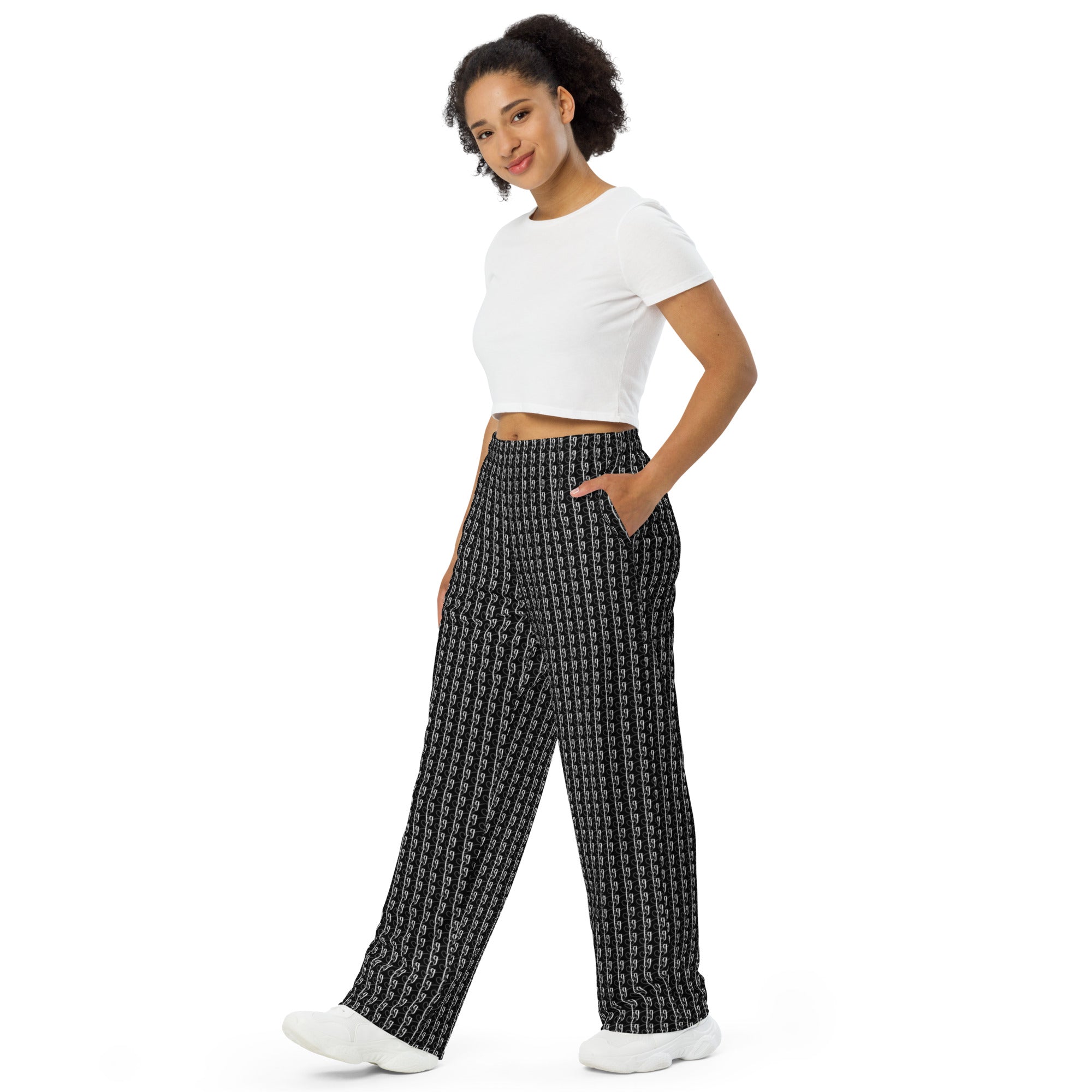 Black / White FG Blocked Wide-Leg Pants - FleekGoddess
