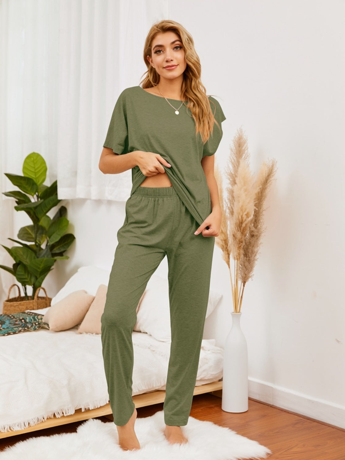 FleekGoddess Boat Neck Top and Pants Lounge Set - FleekGoddess