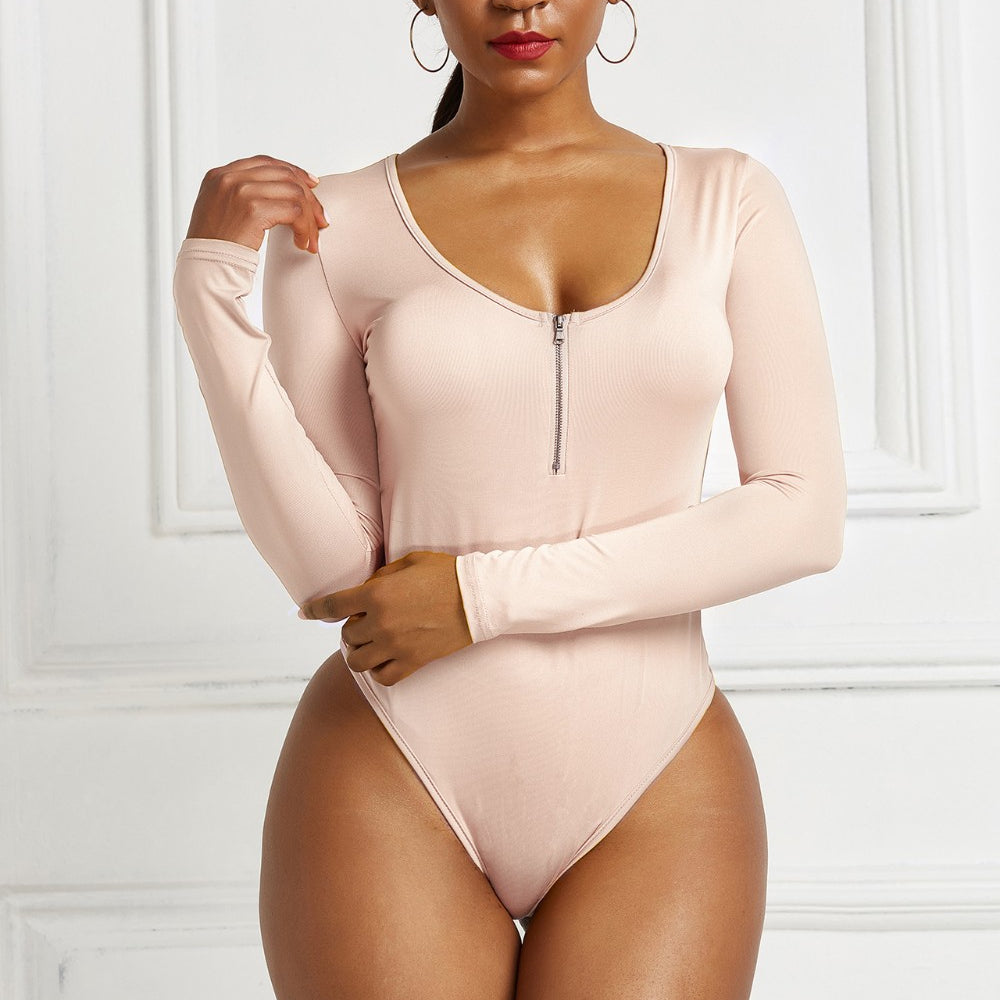 ZenSculpt Half Zip Scoop Neck Long Sleeve Bodysuit