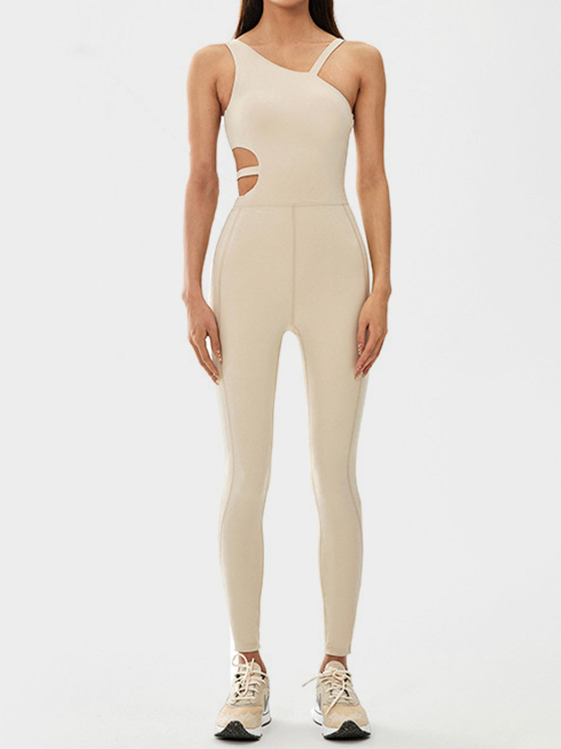 TrainTech Cutout Asymmetrical Neck Active Jumpsuit - FleekGoddess