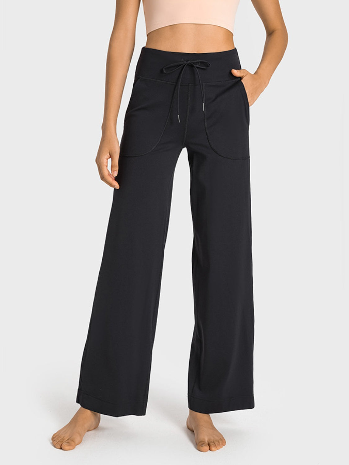 YogaFlex Drawstring Waist Wide Leg Pants with Pockets - FleekGoddess