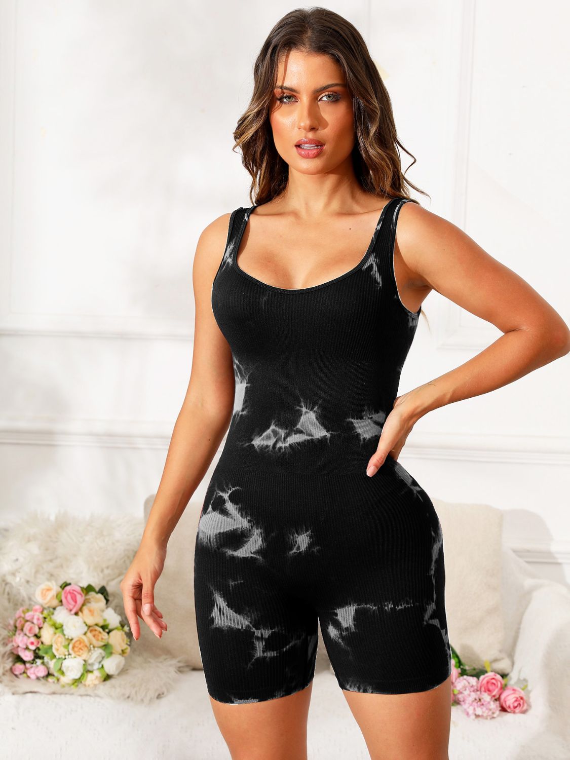 FleekGoddess Tie-Dye Wide Strap Active Romper - FleekGoddess