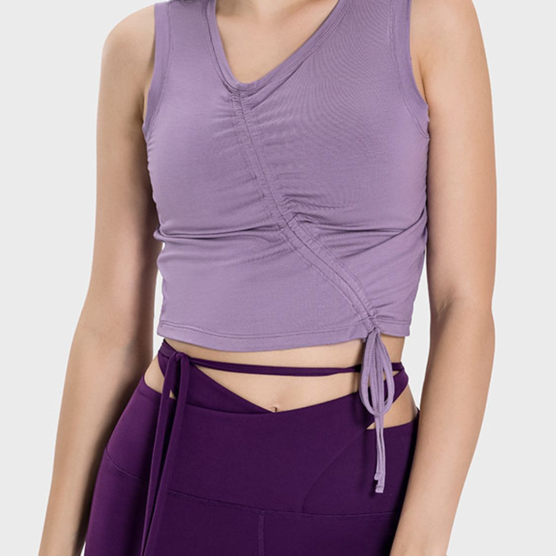 TrainTech Drawstring Ruched Wide Strap Active Tank