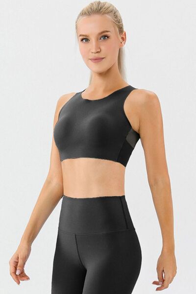 Round Neck Wide Strap Active Bra - FleekGoddess