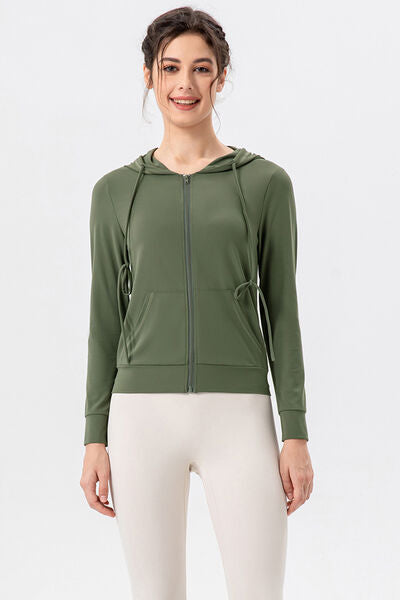 TrainTech Drawstring Zip Up Hooded Active Outerwear - FleekGoddess