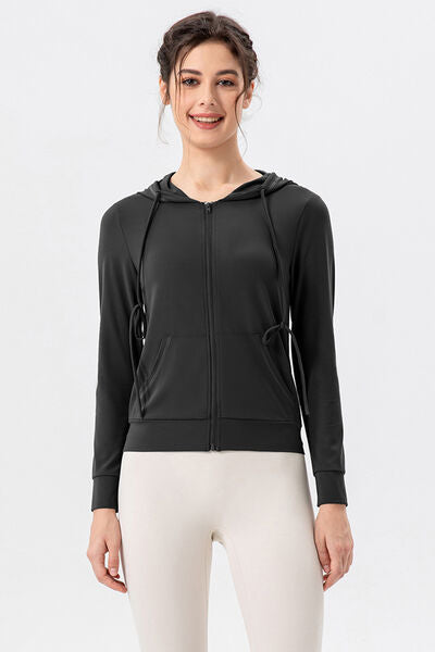 TrainTech Drawstring Zip Up Hooded Active Outerwear - FleekGoddess