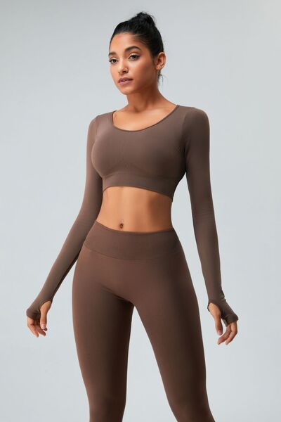YogaFlex Cutout Round Neck Long Sleeve Active T-Shirt - FleekGoddess