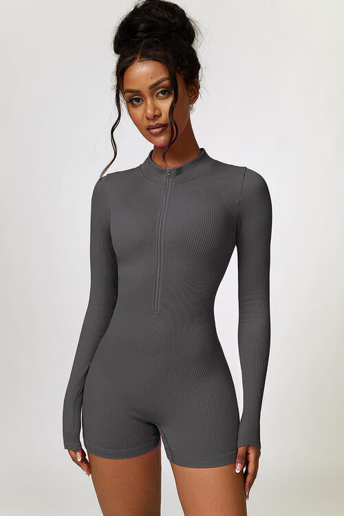 YogaFlex Half Zip Long Sleeve Romper - FleekGoddess