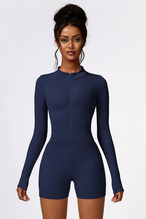 YogaFlex Half Zip Long Sleeve Romper - FleekGoddess
