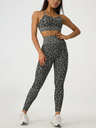 Leopard Crisscross Top and Leggings Active Set - FleekGoddess