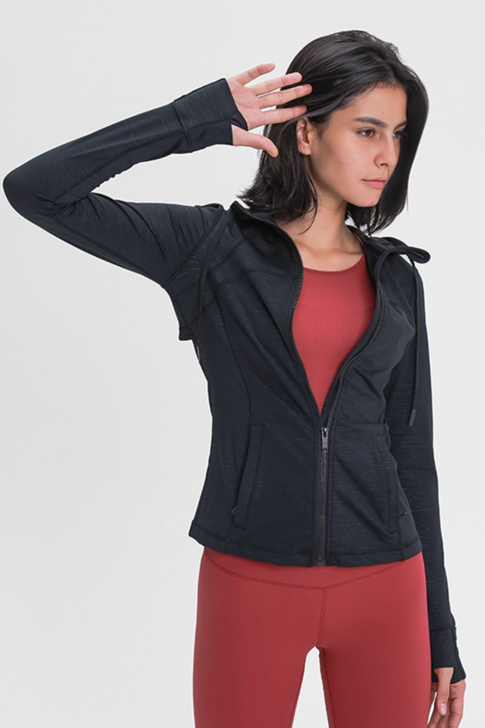 YogaFlex Drawstring Detail Zip Up Sports Jacket with Pockets - FleekGoddess
