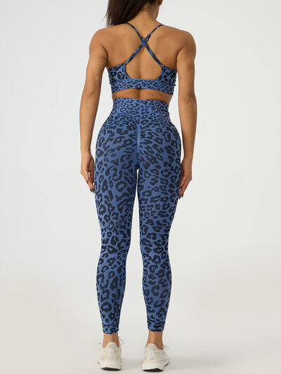 Leopard Crisscross Top and Leggings Active Set - FleekGoddess