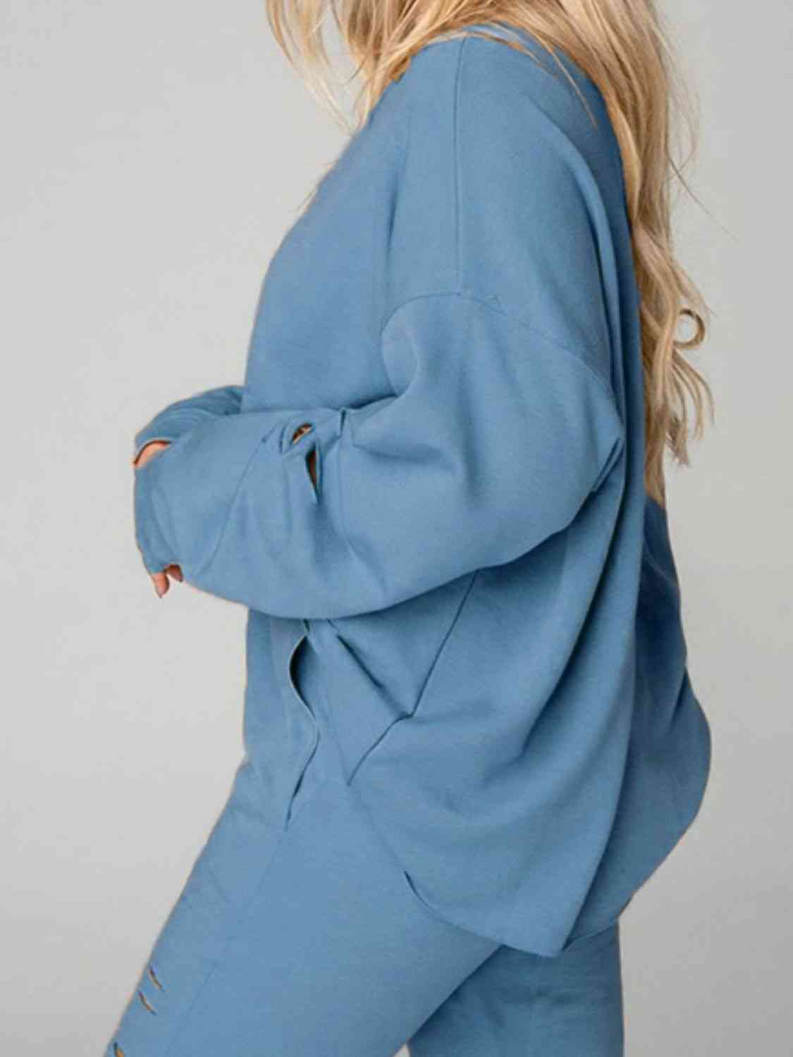 FleeceFlex Distressed Sweatshirt and Joggers Set - FleekGoddess