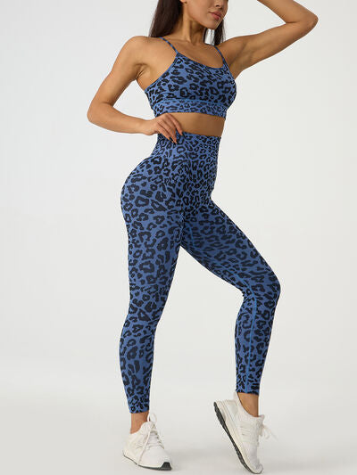 Leopard Crisscross Top and Leggings Active Set - FleekGoddess